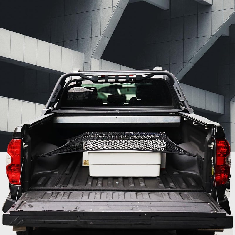 Isvo Cargo Net for Pickup Truck Bed, Trucks Cargo Net Mesh Organizer, 4'x4' Stretch to 7'x7' Highly Elastic Truck Bed Net for Camping, Trip Luggage, Compatible with Trailer, Ford, Chevrolet, Dodge - Image 2